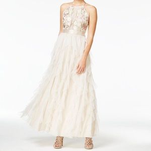Embroidered Ruffle Gown
