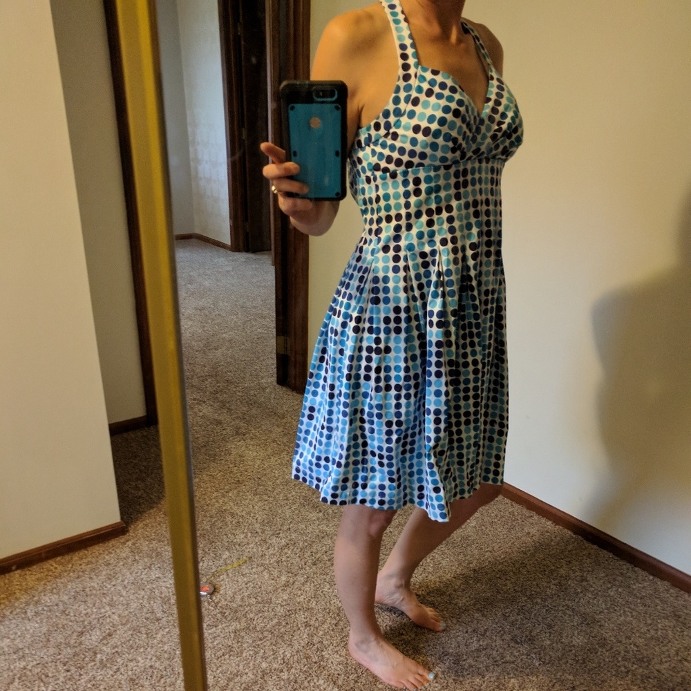 Calvin Klein size 4 polka dot white blue dress