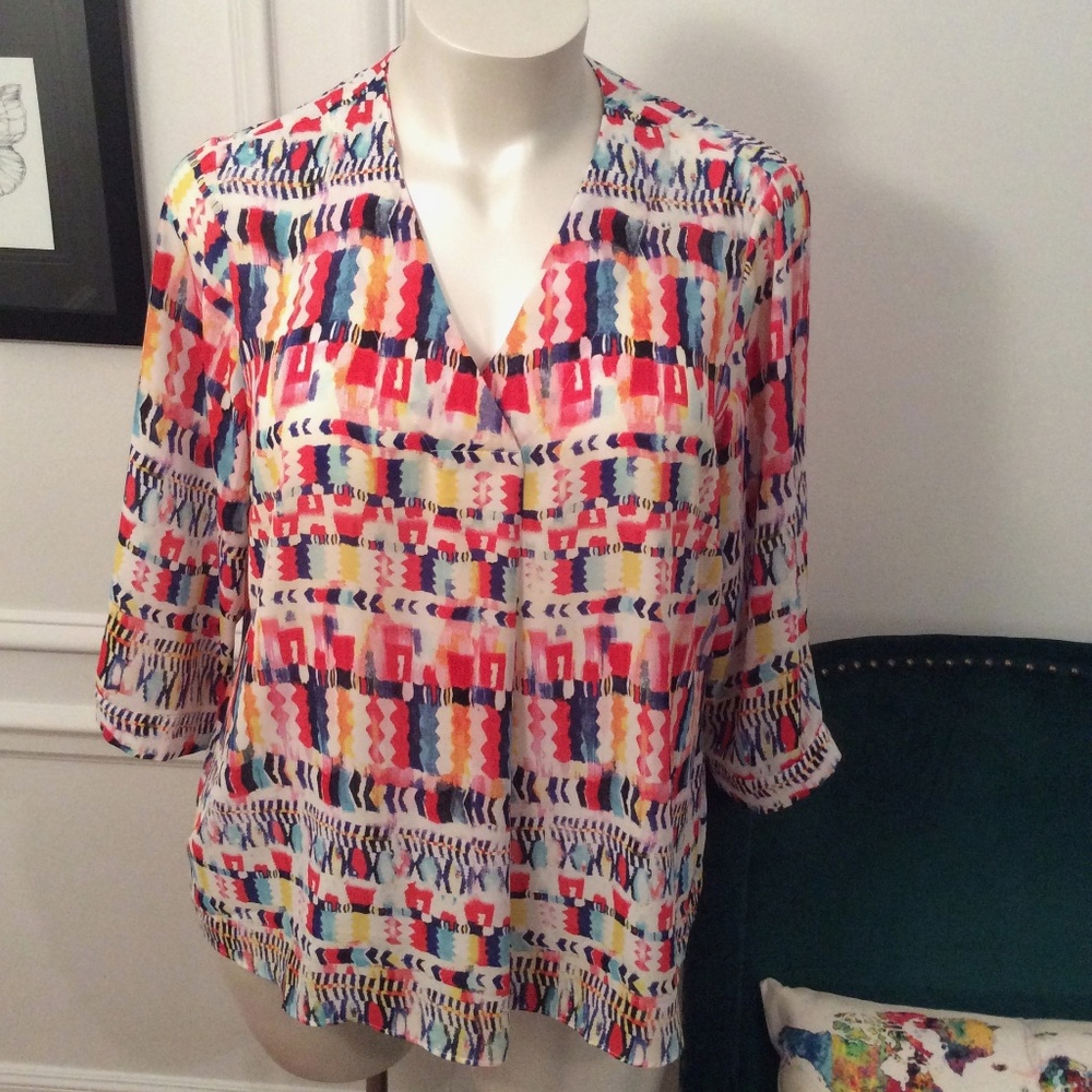 Rose & Olive V-Neck Blouse 3/4 Length Sleeve NWT