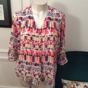 Rose & Olive V-Neck Blouse 3/4 Length Sleeve NWT