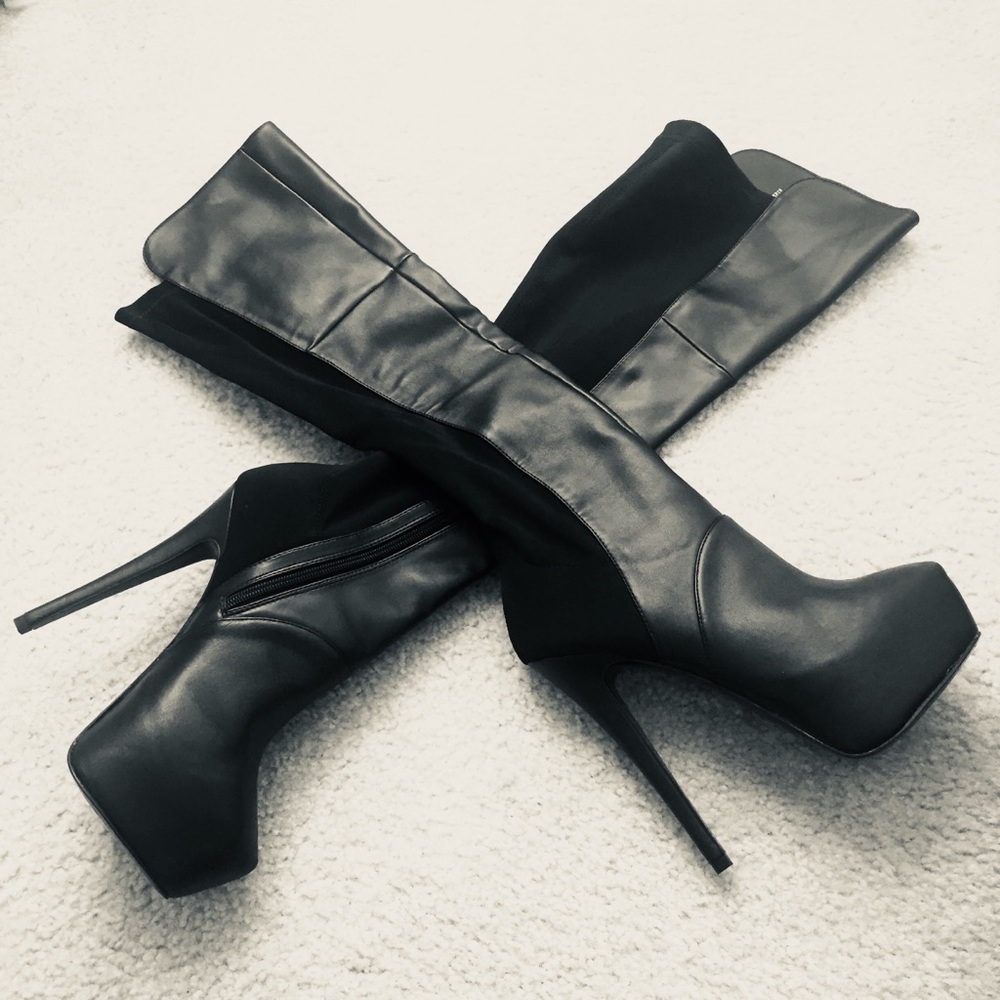 Steve Madden Thigh High Boots Black w/ 6” heels