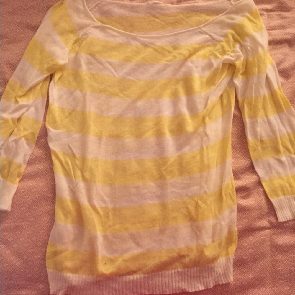 sheer yellow & white striped long sleeve shirt