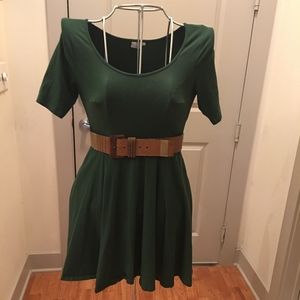 eShakti Dark Green Dress with Circle Skirt