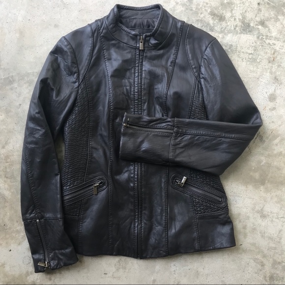 Jones New York Jackets & Blazers - Dark Brown Moto Style Fitted Leather Jacket, EUC