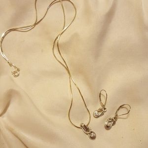 Silver Diamond Necklace and Earrings Set