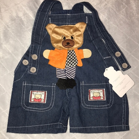 3D Soft Teddy Bear Pocket Bib Overalls NWT - Picture 3 of 7
