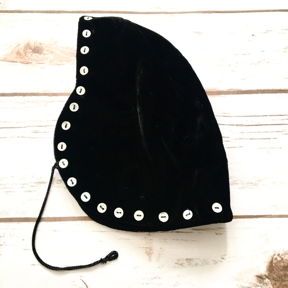 Black velvet vintage baby cap with button detail