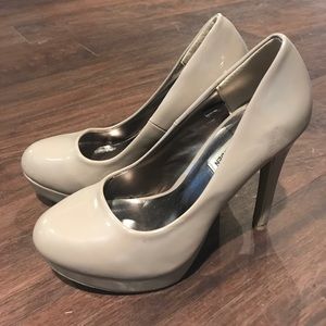 Nude patent leather heels