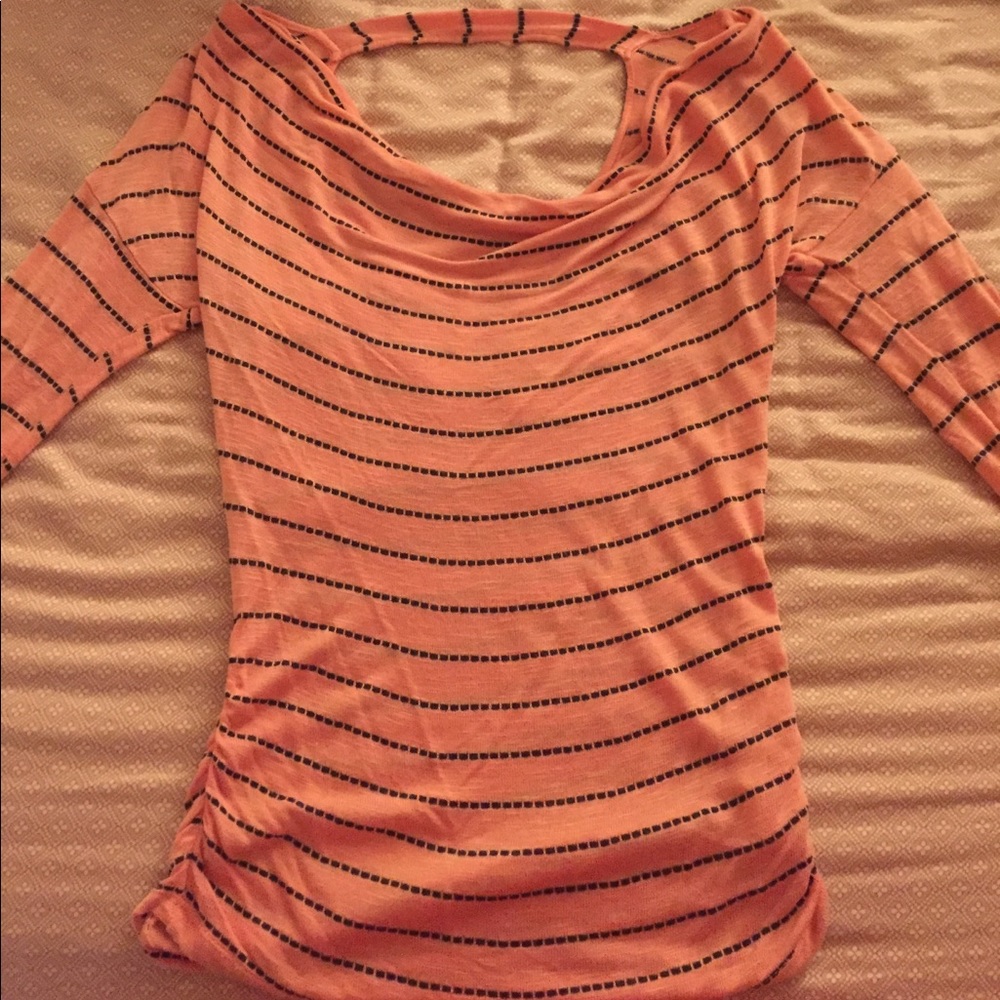 Bella D salmon & black striped quarter sleeves