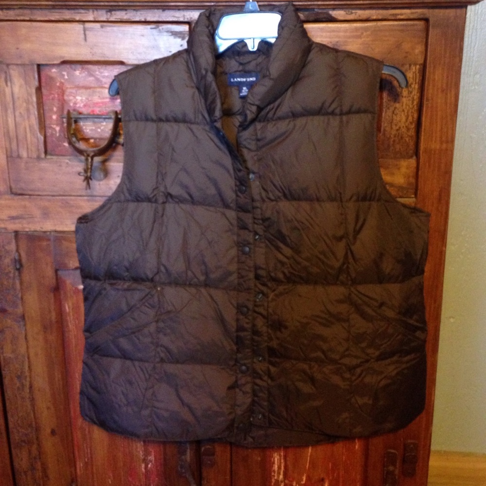 Lands End goose down feather vest brown size Xl