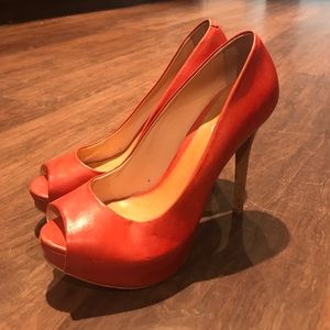 Leather peep toe heels