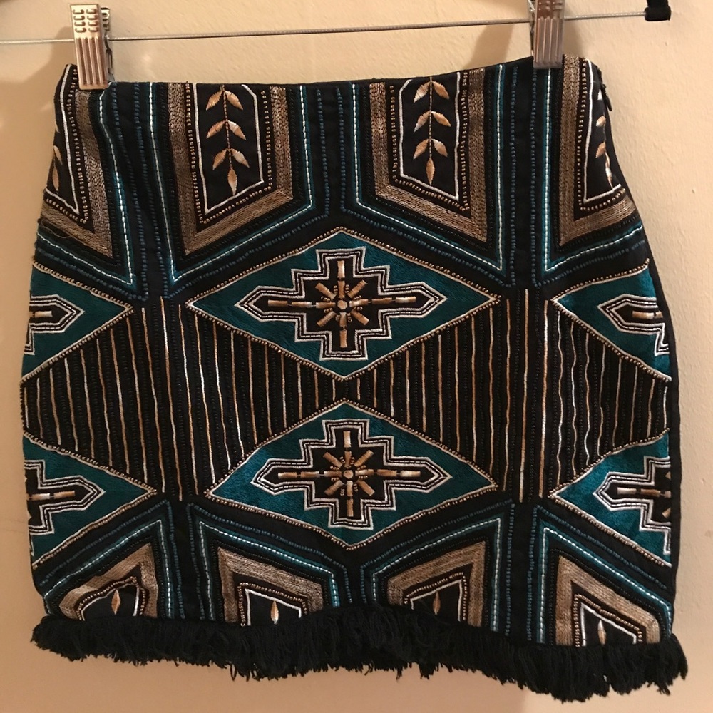 H&M beaded Aztec design mini skirt