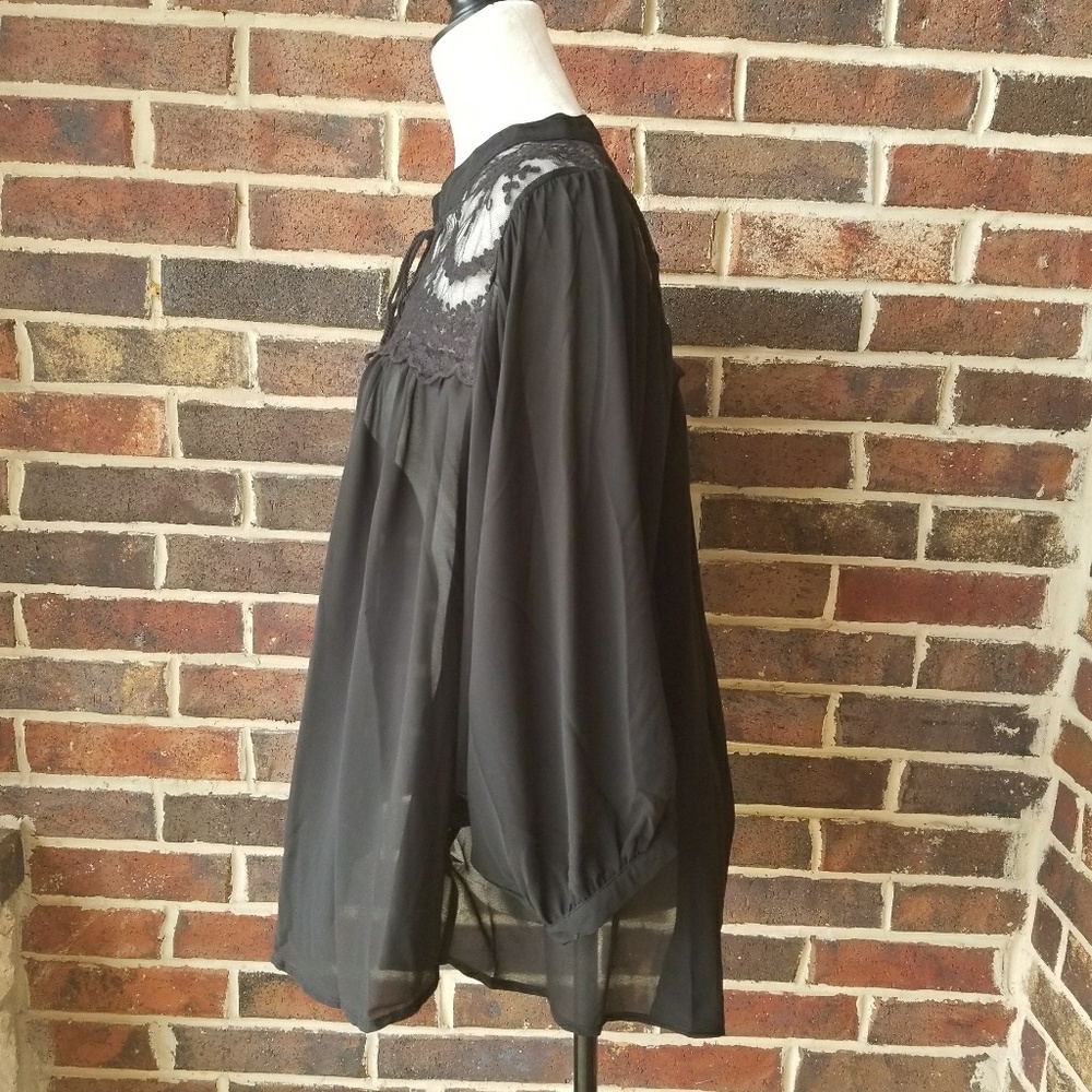 Olivia Sheer Black Dolman Blouse Lace Yoke - Picture 7 of 8