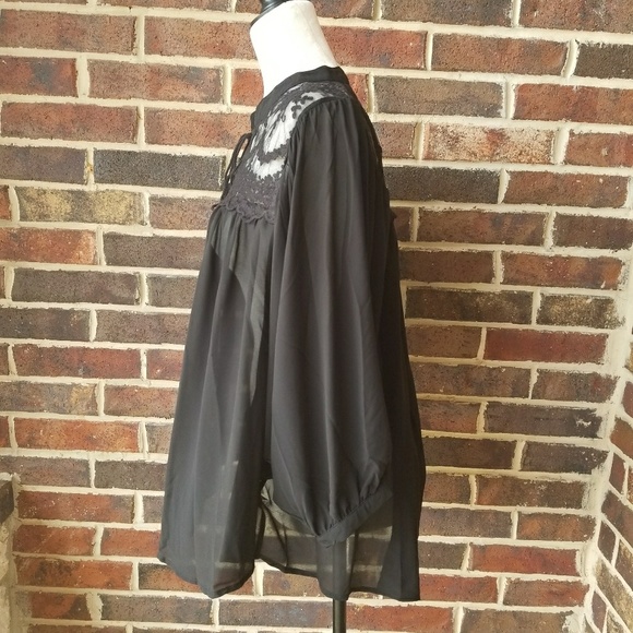 Olivia Sheer Black Dolman Blouse Lace Yoke - Picture 7 of 8
