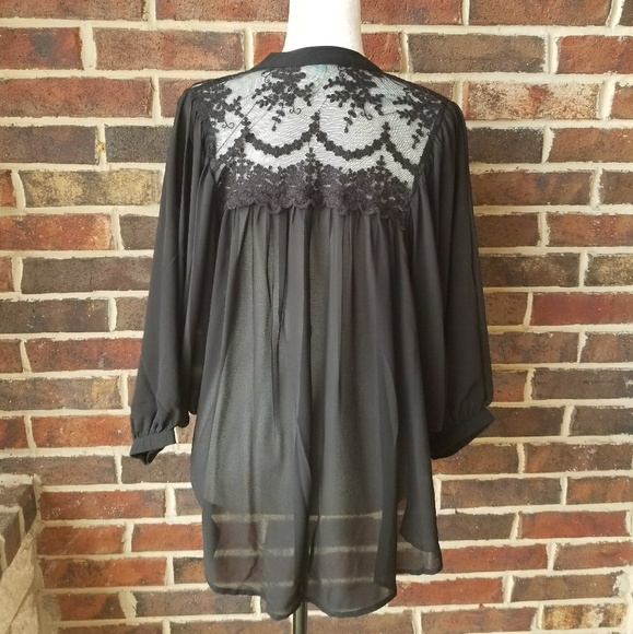 Olivia Sheer Black Dolman Blouse Lace Yoke - Picture 8 of 8