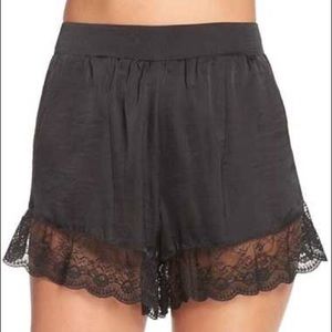 Lace Trim Satin Pajama Shorts