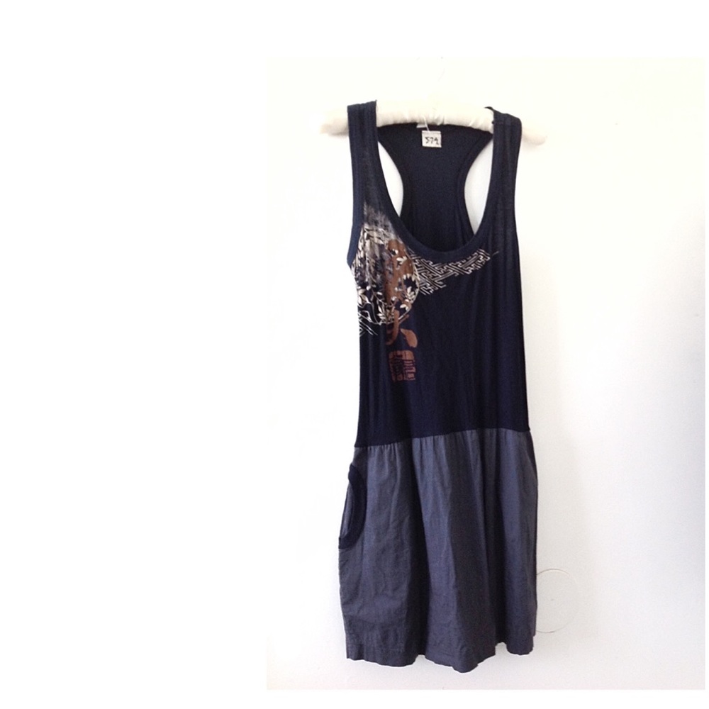 579 Navy & Blueish Grey Racer Back Tee Shirt Dress