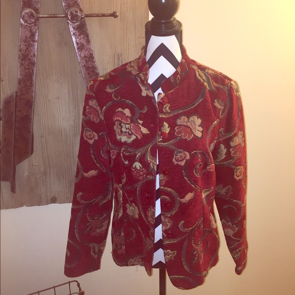 Red with gold tones tapestry like jacket