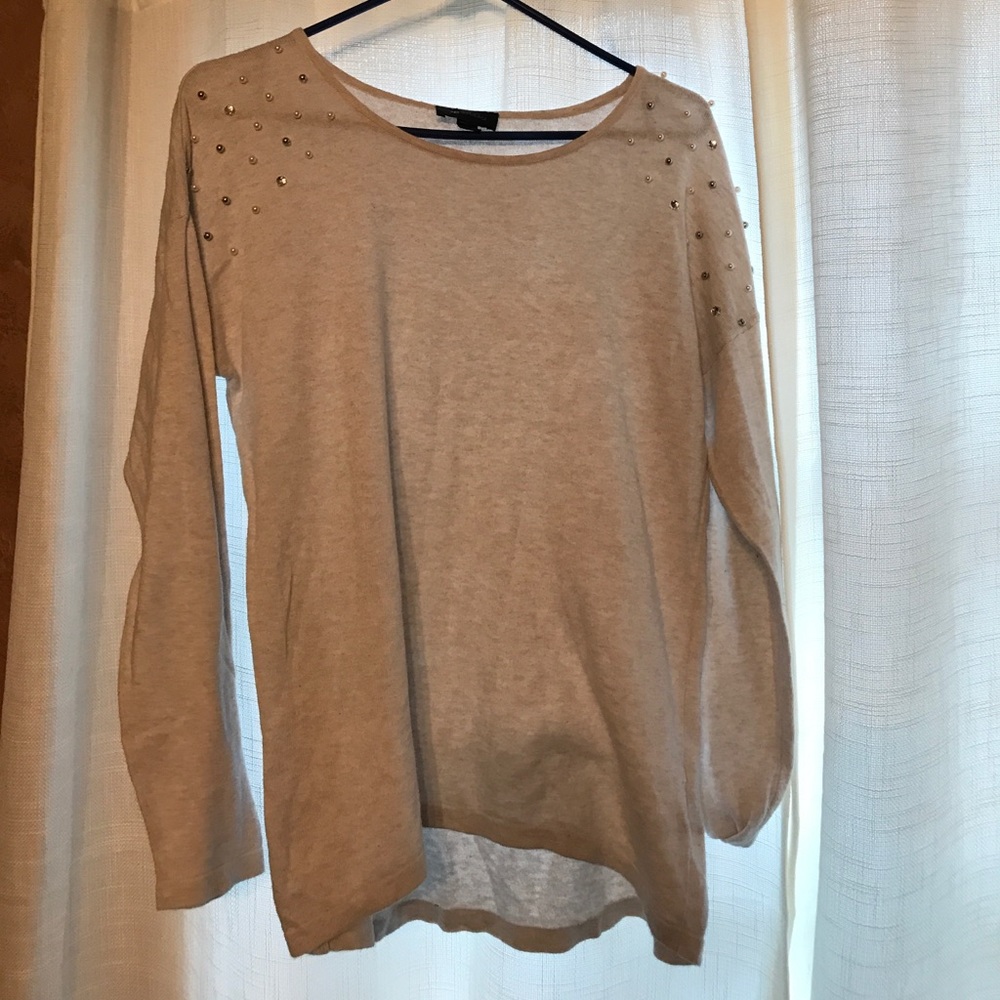 Oatmeal Jeweled Long Sleeves Sweater