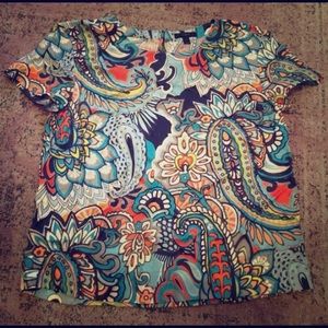 J. Crew 100% Silk Top- Fun Print! Sz. 6/Med