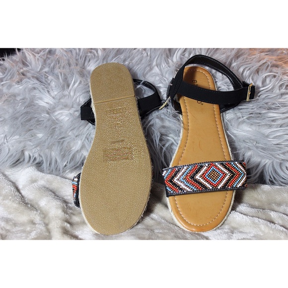 Lulus Shoes - Black Beaded Espadrille Flat Sandal - Women's 10