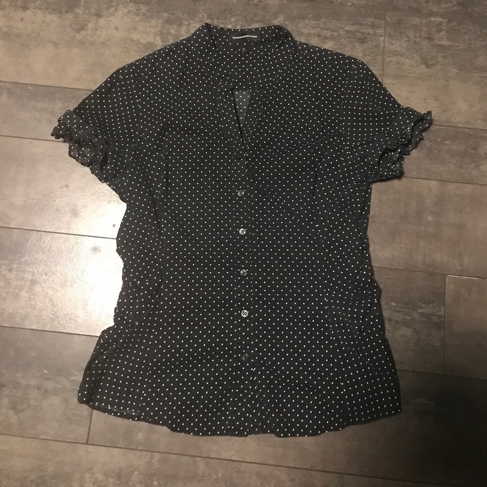 Express black/white polka dot dress shirt medium