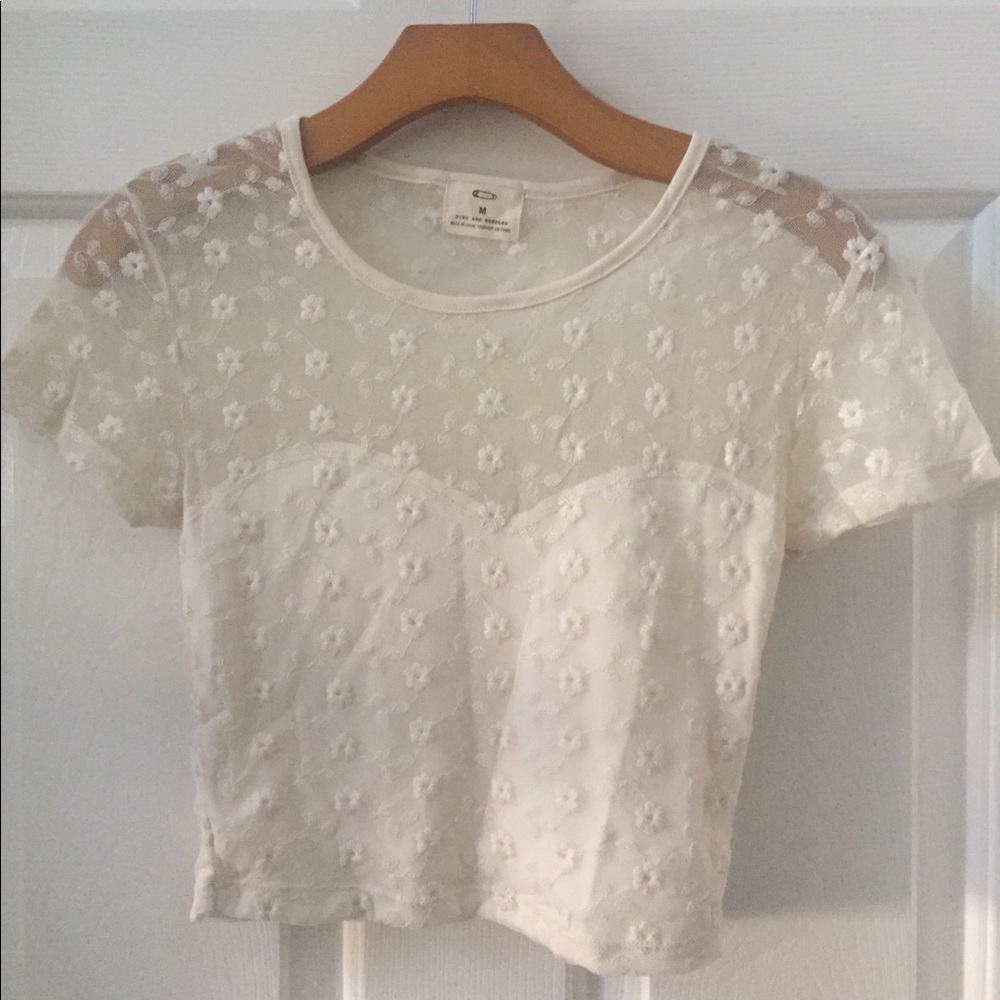 Pins and Needles Off-White Flower Crop Top