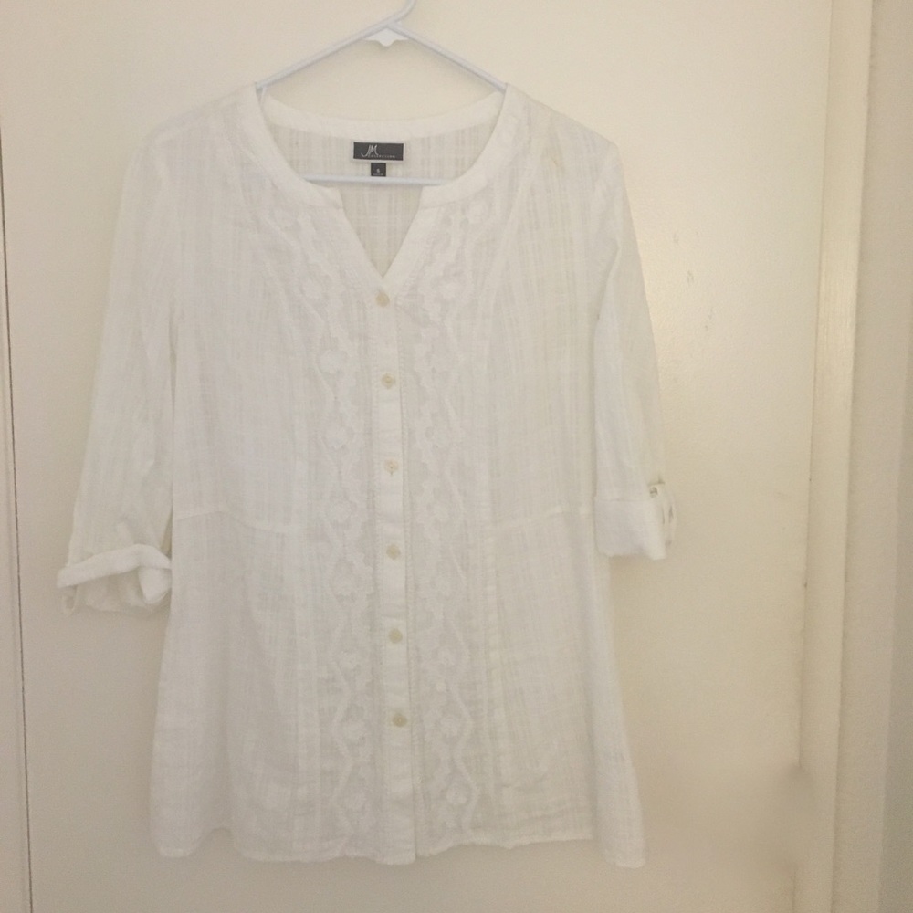 💕 White cotton embroidered tunic EUC!