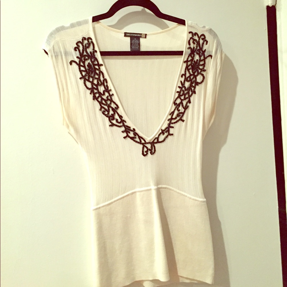 Beaded V Neck Blouse
