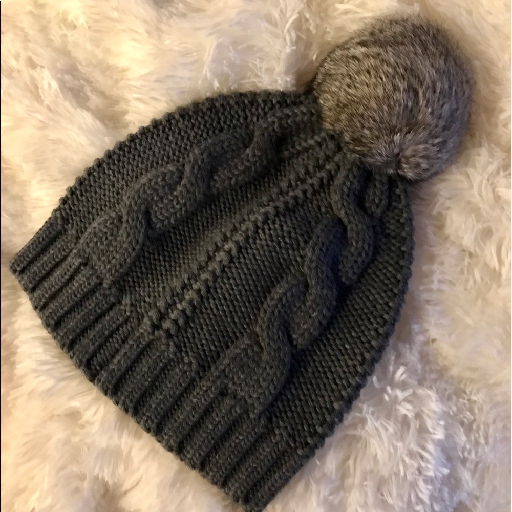 Tory Burch Grey Wool Pom Hat