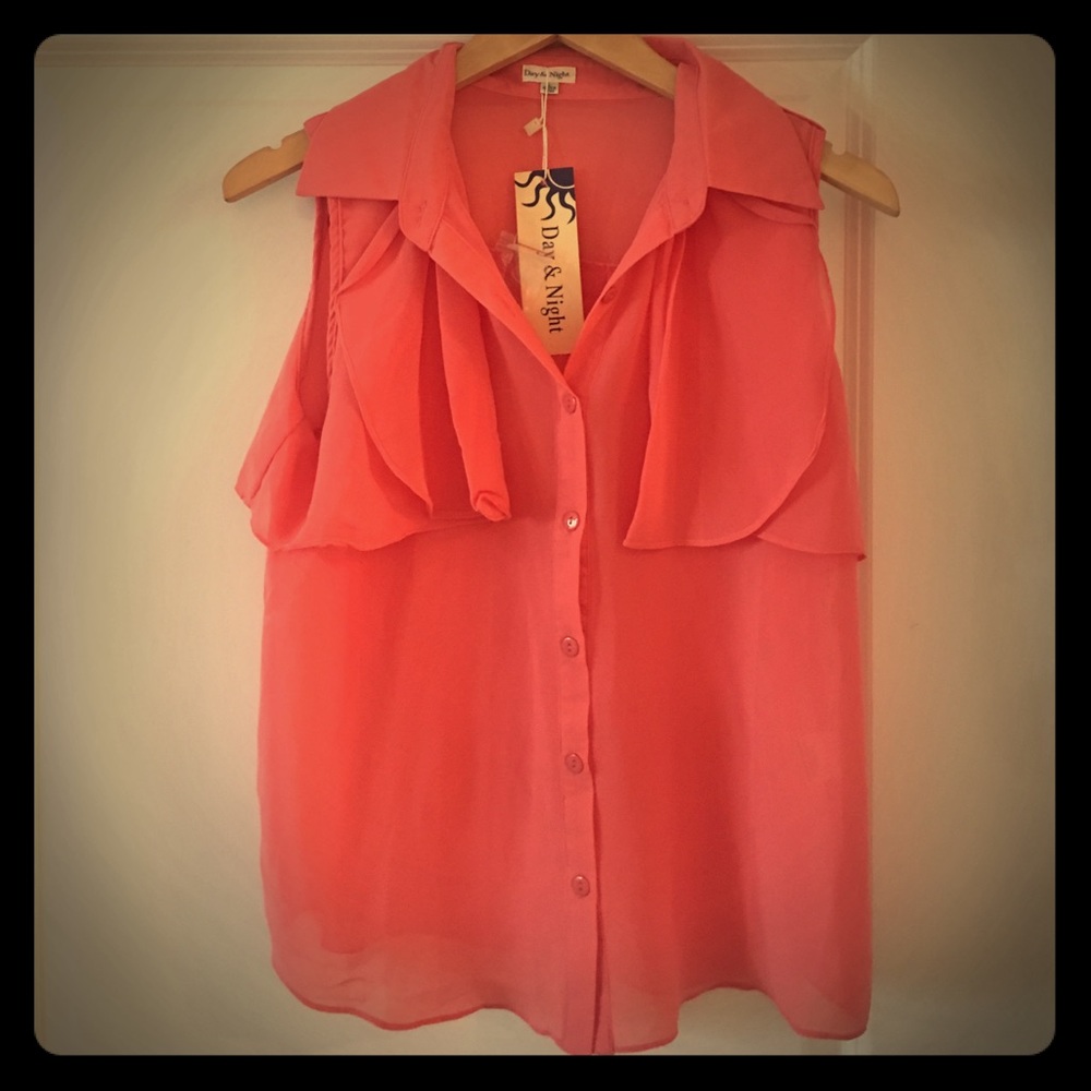 Peach button down top