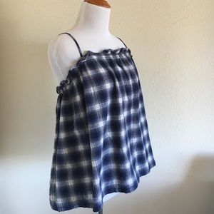 Blue plaid tank; madewell, adj. spaghetti straps