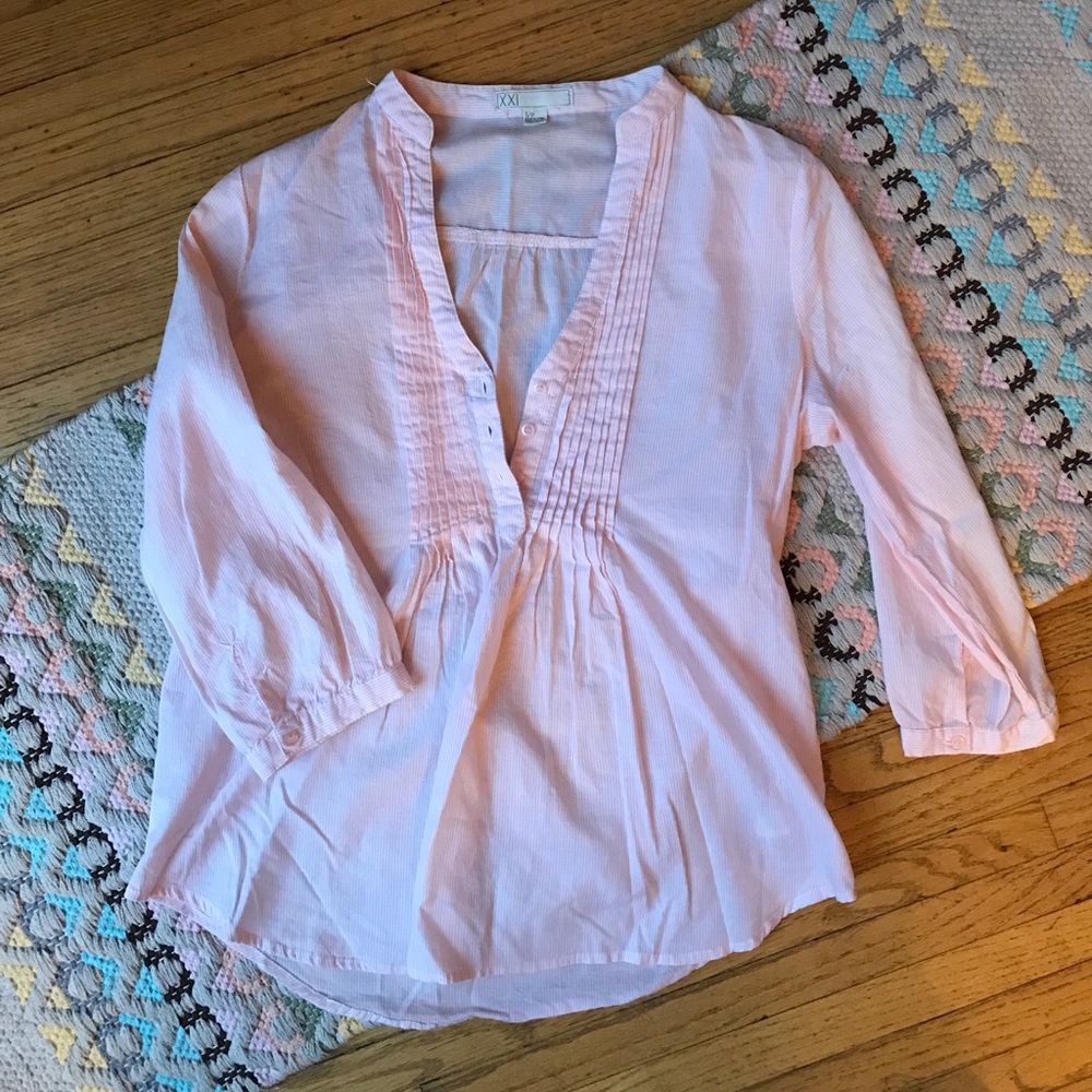 Forever 21 Pink Pleated Seersucker Shirt