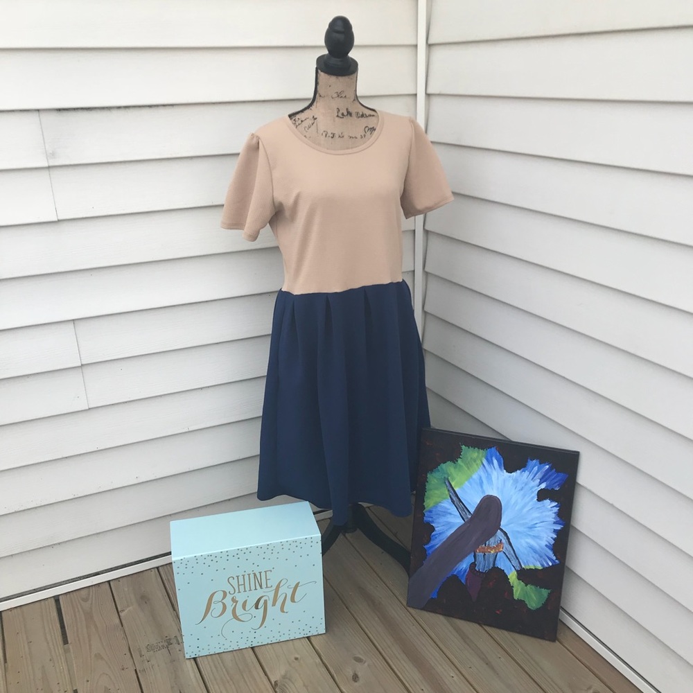 Navy Blue and Tan LuLaRoe Amelia Dress