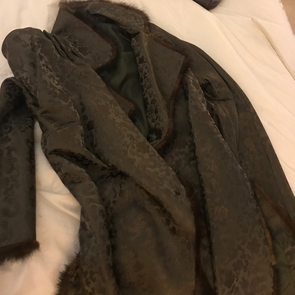 Brown silk Chinese jacket trimmed in sable fur