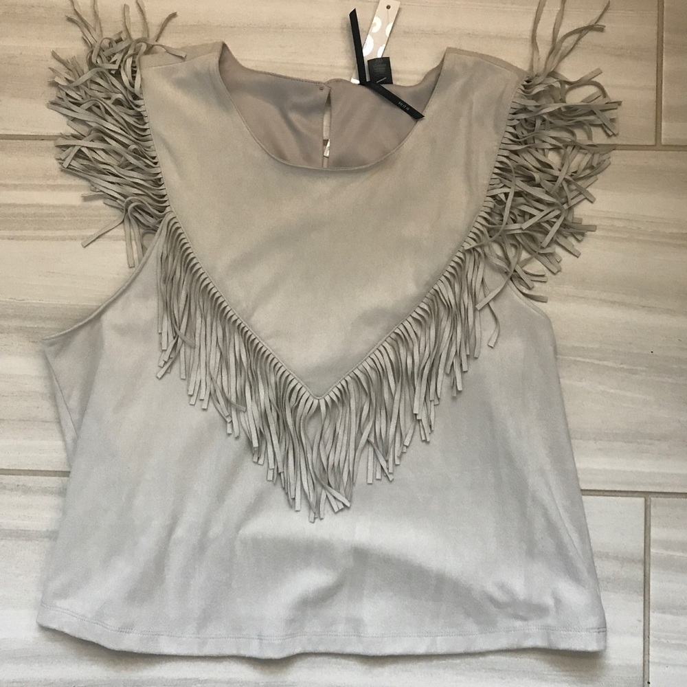 Grey Suede with Fringe Top