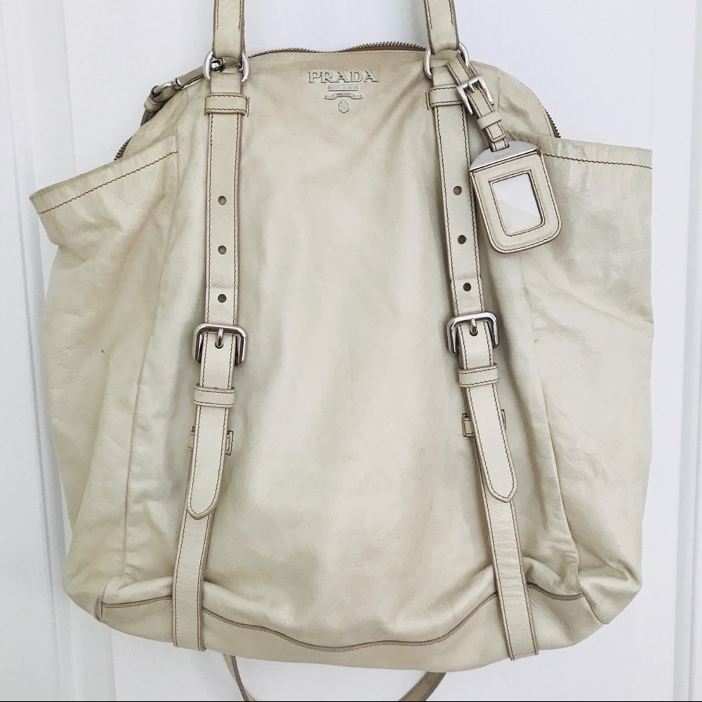 PRADA Leather Tote Beige with Straps
