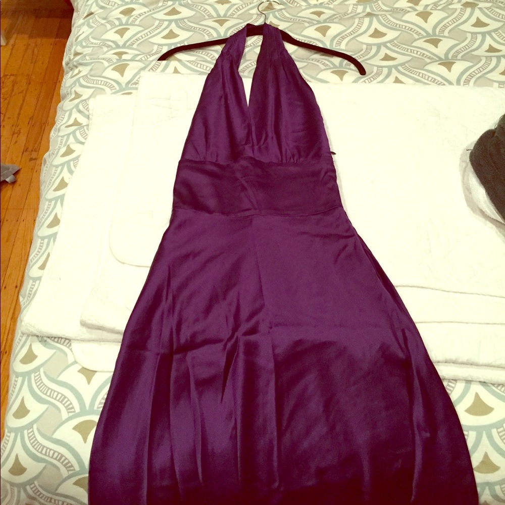 Purple silk halter dress