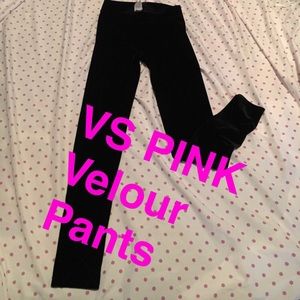 VS PINK BLACK VELOUR PANTS NWOT M