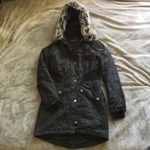 French Connection Parka Faux Fur Trim Hood