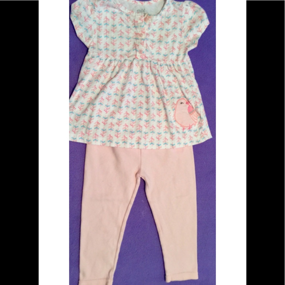 24m Matching Outfit with Bird Appliqué