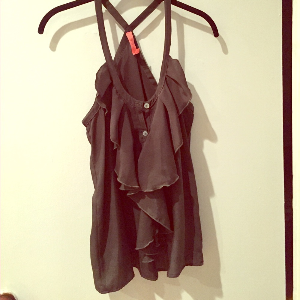 Army green ruffle top