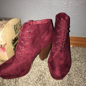 Maroon heeled booties