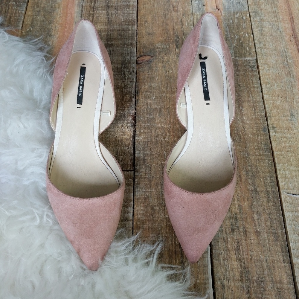 Zara basic blush kitten heels faux suede size 38