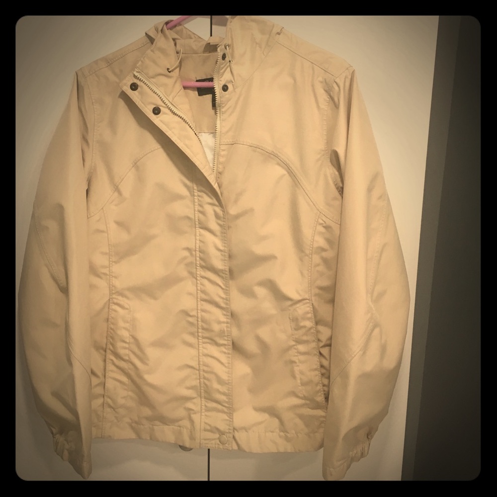 Eddie Bauer Khaki Tan Rain Jacket Coat with Hood!