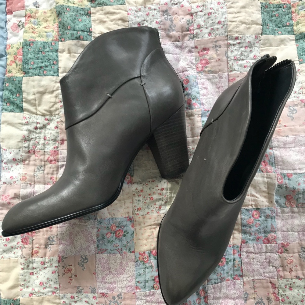 Brand New. Grey Leather Booties.