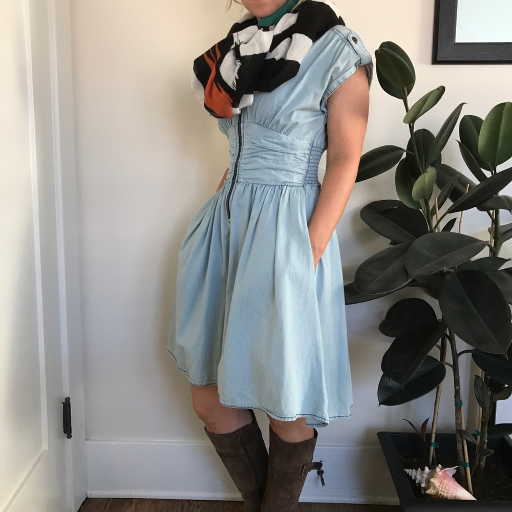 Zip front chambray dress