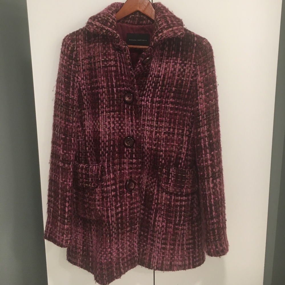 Banana Republic Burgundy and Pink Wool Pea Coat