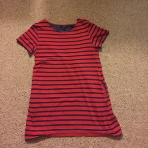 Red and Navy Striped Shirt Dress