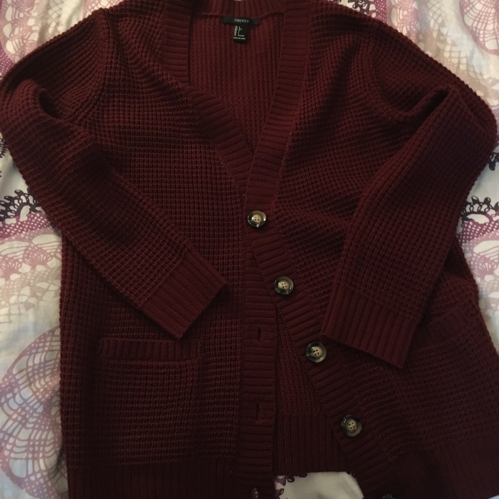 Forever 21 Maroon Chunky Knit Cardigan
